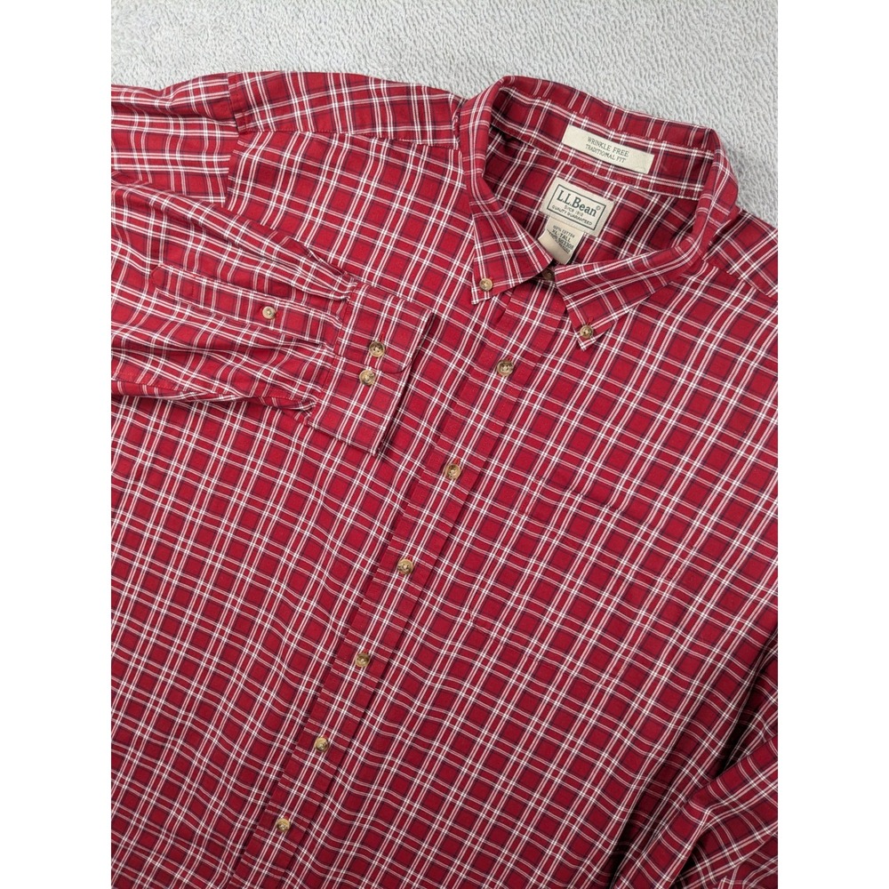 LL Bean Mens XL Tall Red Plaid Wrinkle Free Traditional Fit Button Down Shirt
